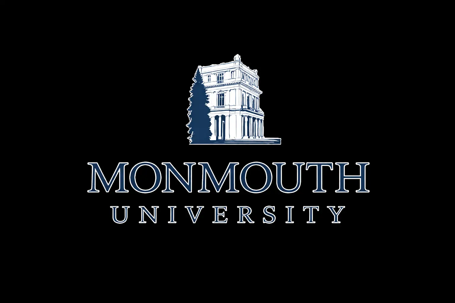 Monmouth University logo on black background featured in media content for university branding, photography, and videography