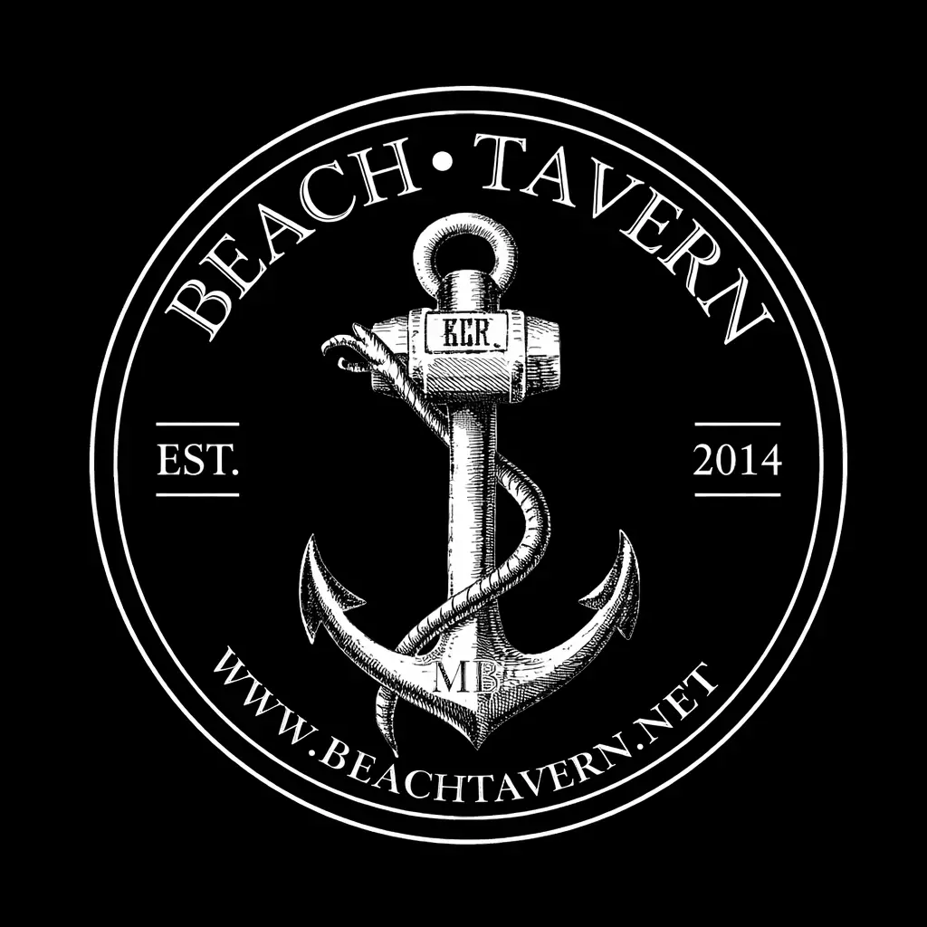 Beach Tavern logo on black background used for restaurant branding, hospitality marketing, photography, and videography content