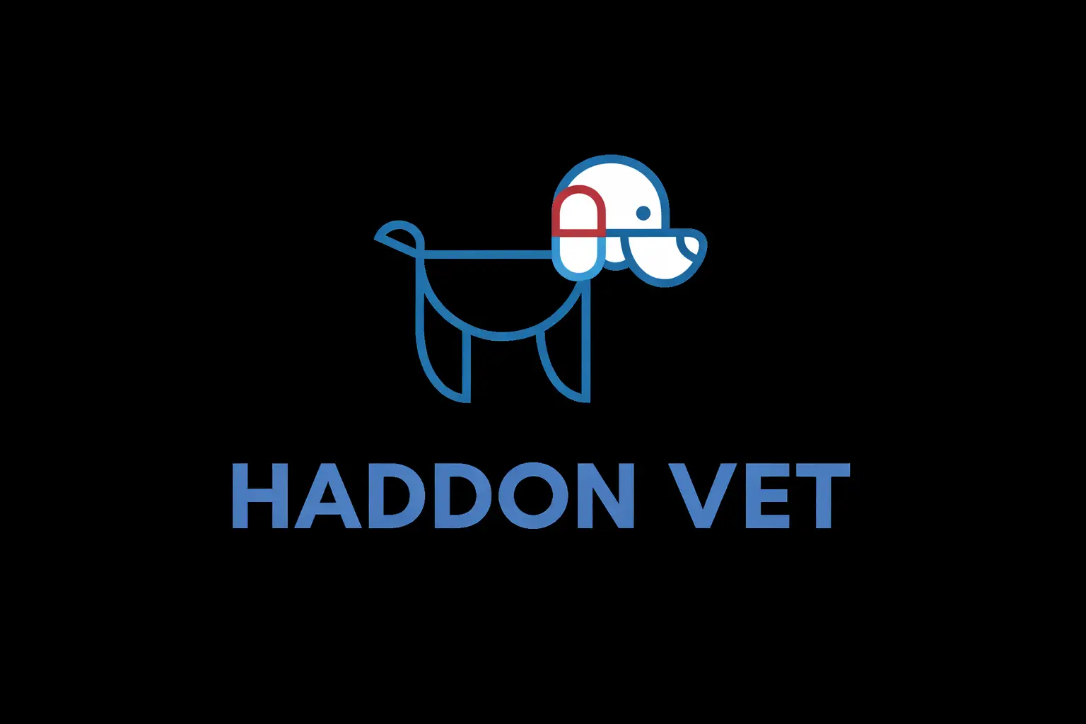 Haddon Vet logo on black background used for veterinary branding, pet business marketing, photography, and videography content